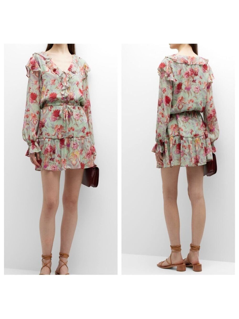 Paige Garcelle Silk Floral Ruffle Mini Dress Size XS NWOT